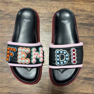 Fendi Black Textured Surface with Logo